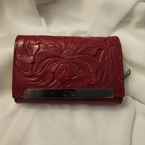 Patricia Nash Cametti Red Tooled Leather RFID Trifold Wallet